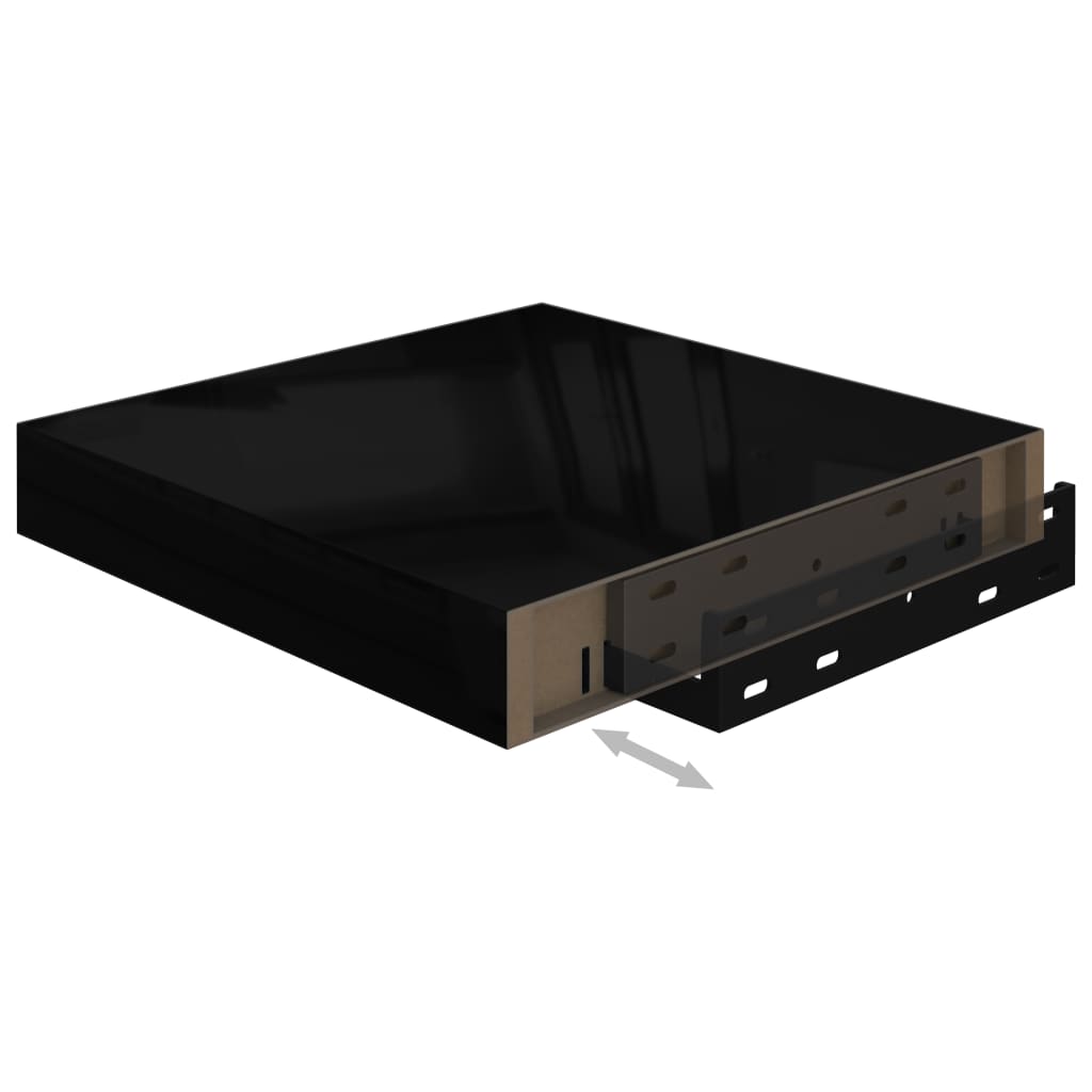 2 db magasfényű fekete mdf lebegő fali polc 23 x 23,5 x 3,8 cm