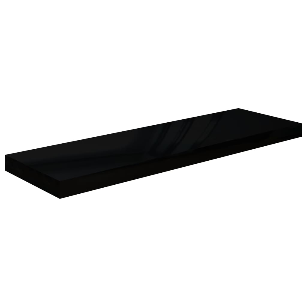 2 db magasfényű fekete mdf fali polc 80 x 23,5 x 3,8 cm