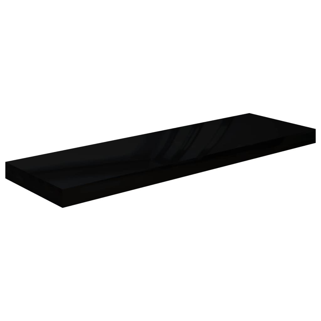 4 db magasfényű fekete mdf fali polc 80 x 23,5 x 3,8 cm