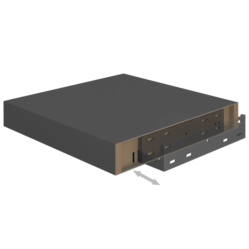 4 db magasfényű szürke mdf lebegő fali polc 23 x 23,5 x 3,8 cm