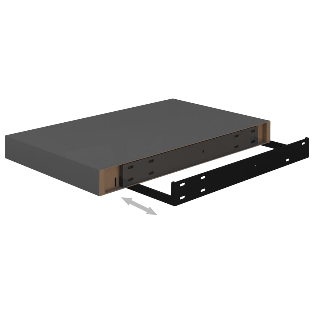 2 db magasfényű szürke mdf lebegő fali polc 40 x 23 x 3,8 cm