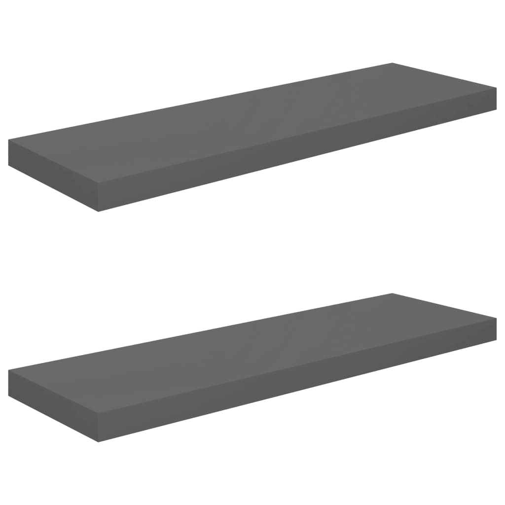 2 db magasfényű szürke mdf fali polc 80 x 23,5 x 3,8 cm