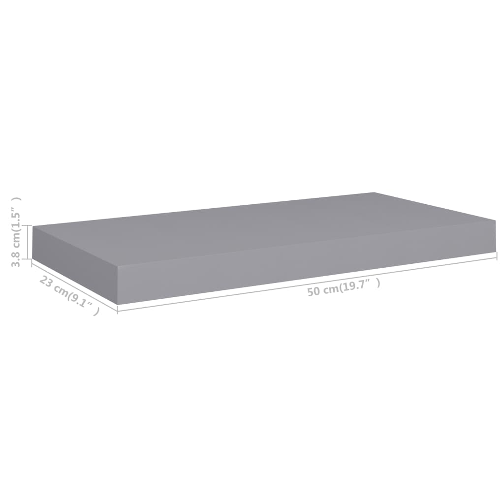 2 db szürke mdf lebegő fali polc 50 x 23 x 3,8 cm