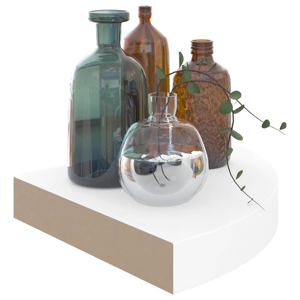 2 db magasfényű fehér mdf lebegő sarokpolc 25 x 25 x 3,8 cm