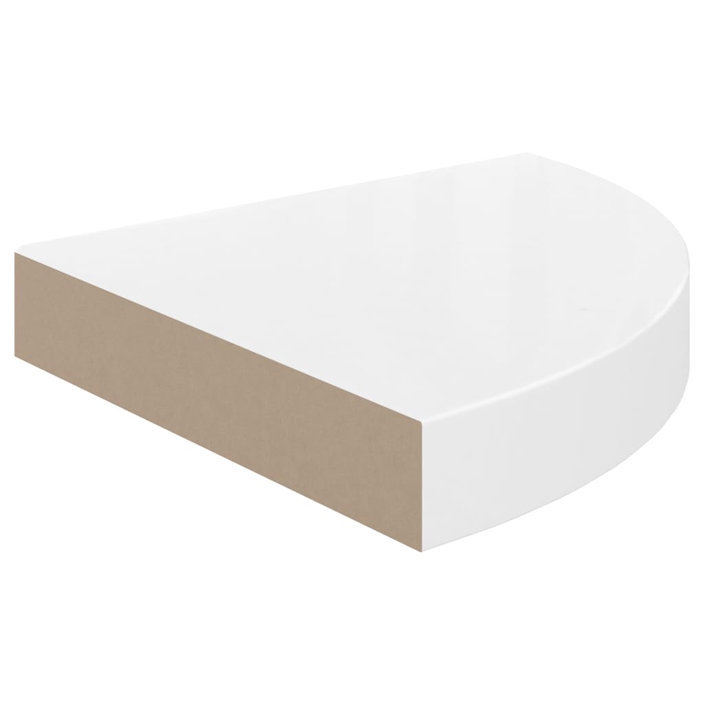 2 db magasfényű fehér mdf lebegő sarokpolc 25 x 25 x 3,8 cm