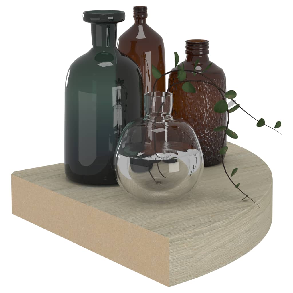 2 db tölgyszínű mdf lebegő sarokpolc 25 x 25 x 3,8 cm