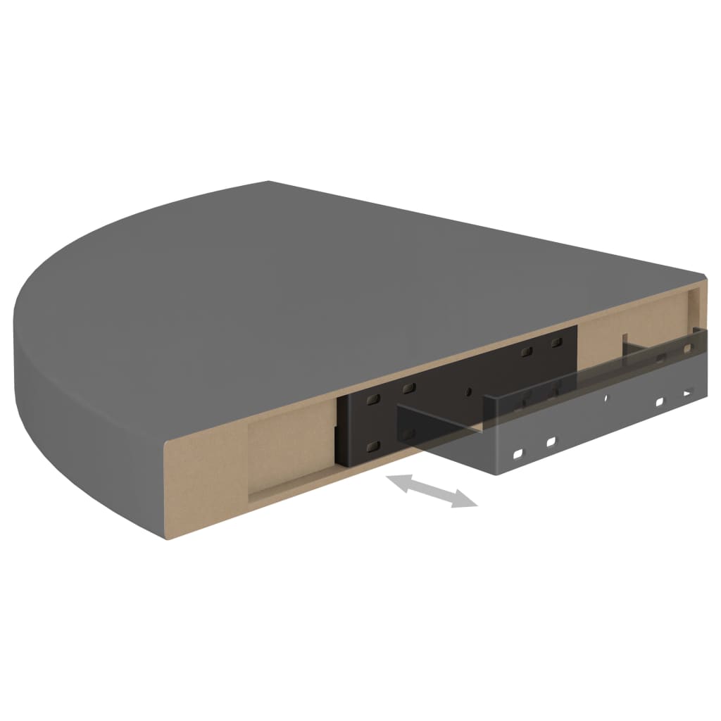 2 db magasfényű szürke mdf lebegő sarokpolc 35 x 35 x 3,8 cm