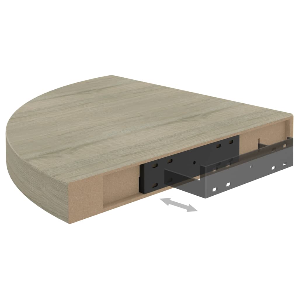 2 db tölgyszínű mdf lebegő sarokpolc 35 x 35 x 3,8 cm