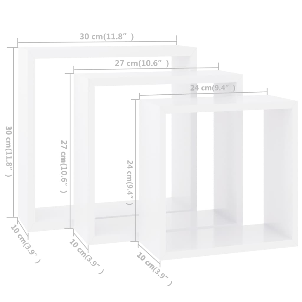 3 db fehér mdf fali kockapolc