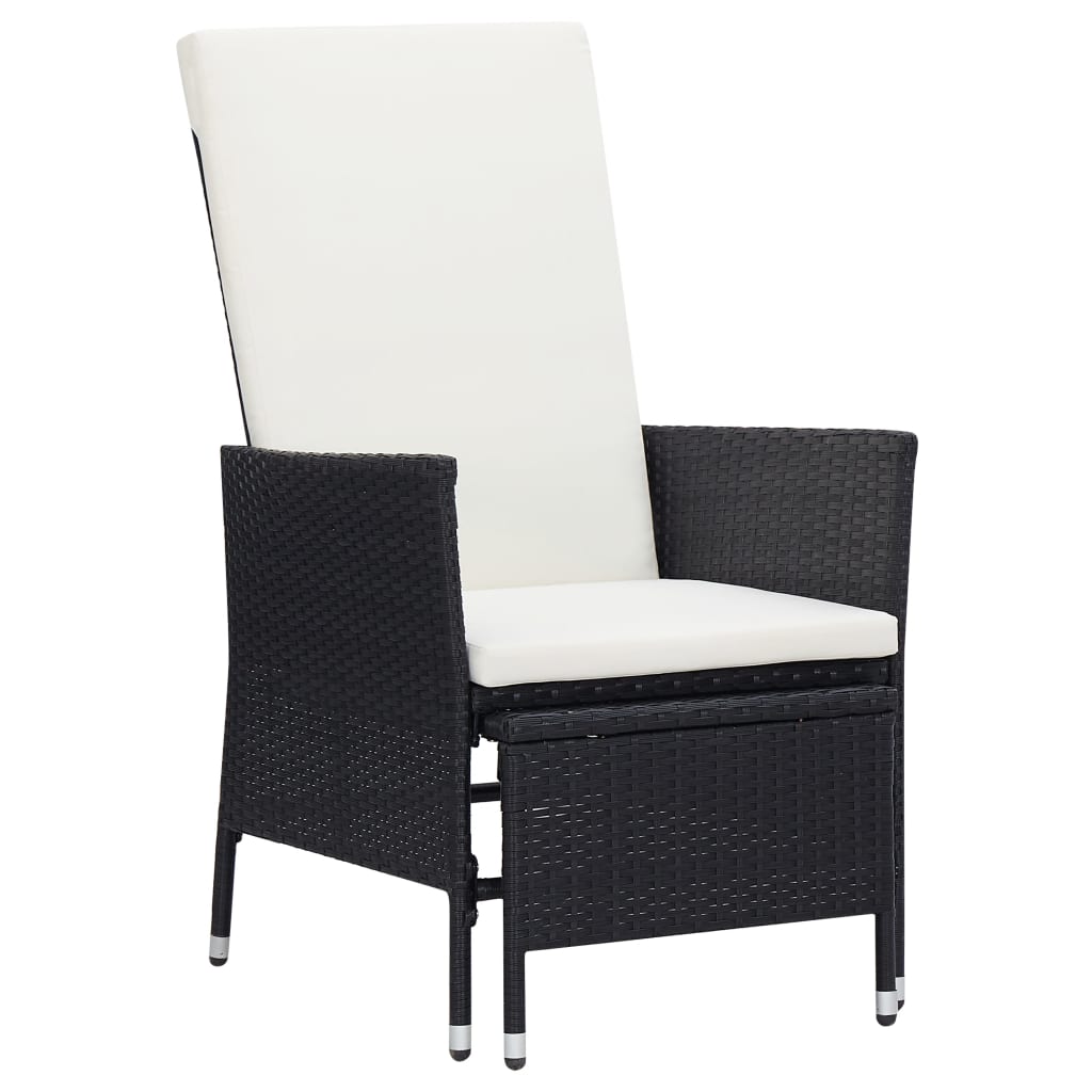 2 részes fekete polyrattan kerti bútorszett párnákkal