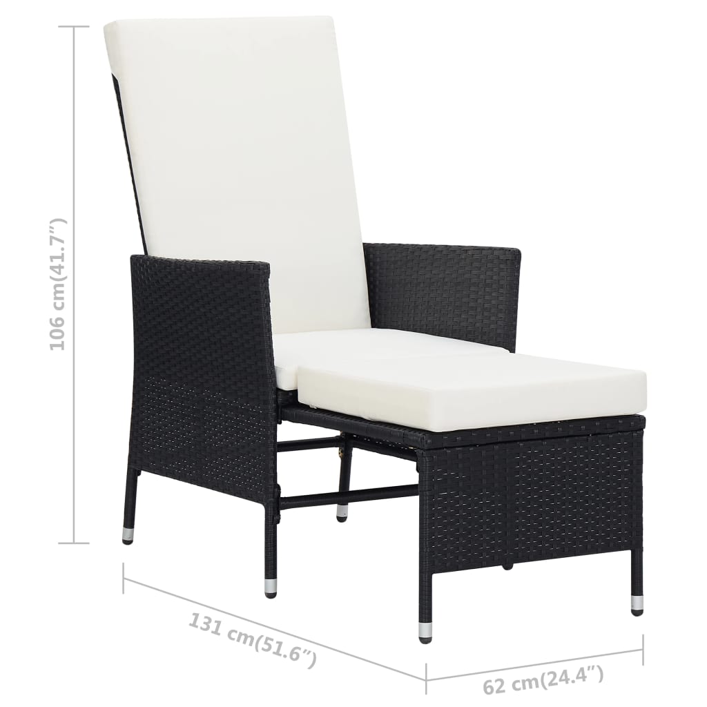 2 részes fekete polyrattan kerti bútorszett párnákkal