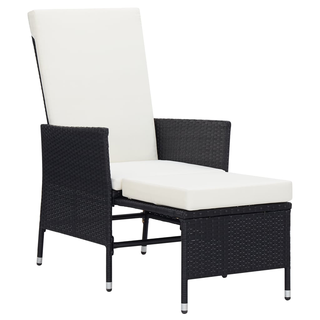 2 részes fekete polyrattan kerti bútorszett párnákkal