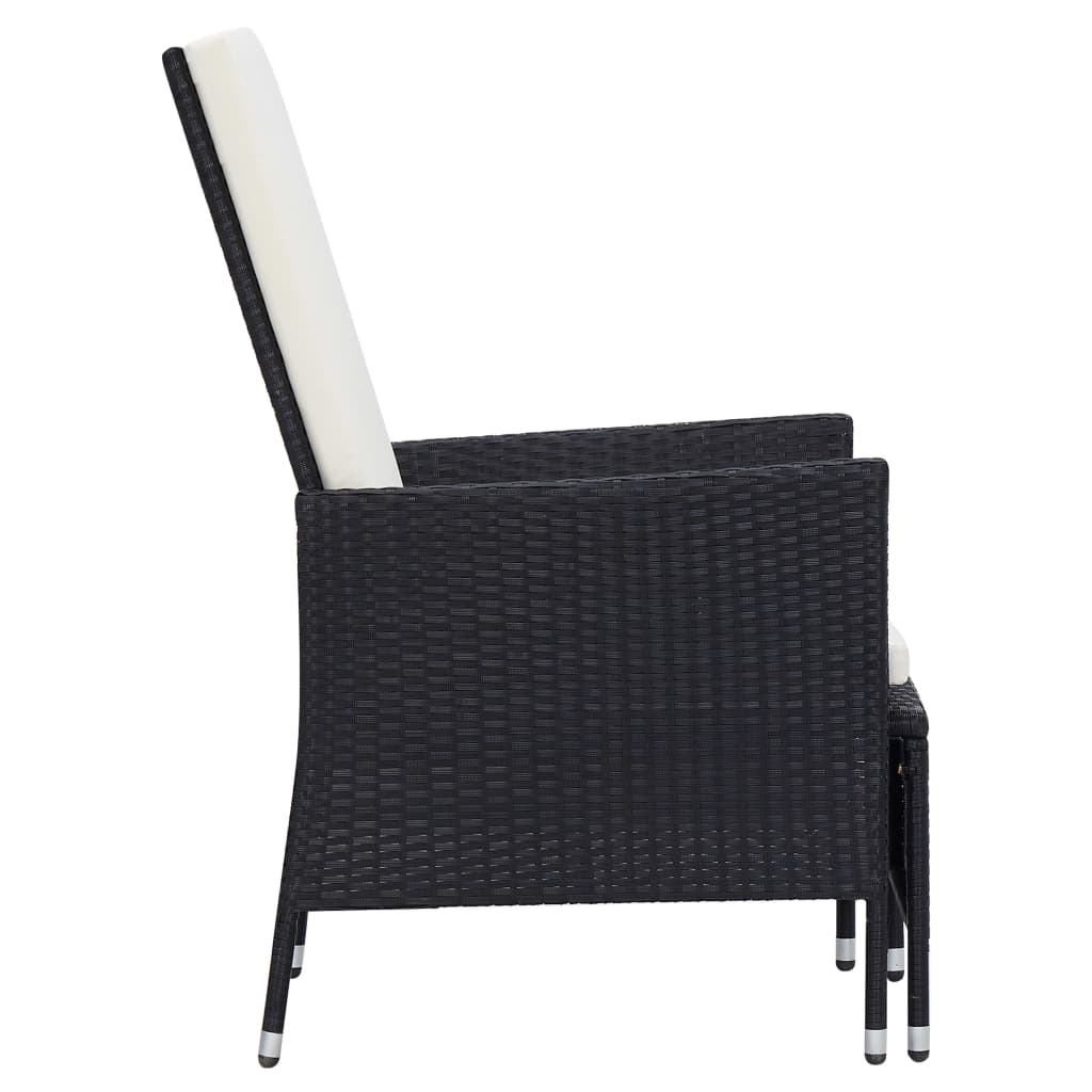 2 részes fekete polyrattan kerti bútorszett párnákkal