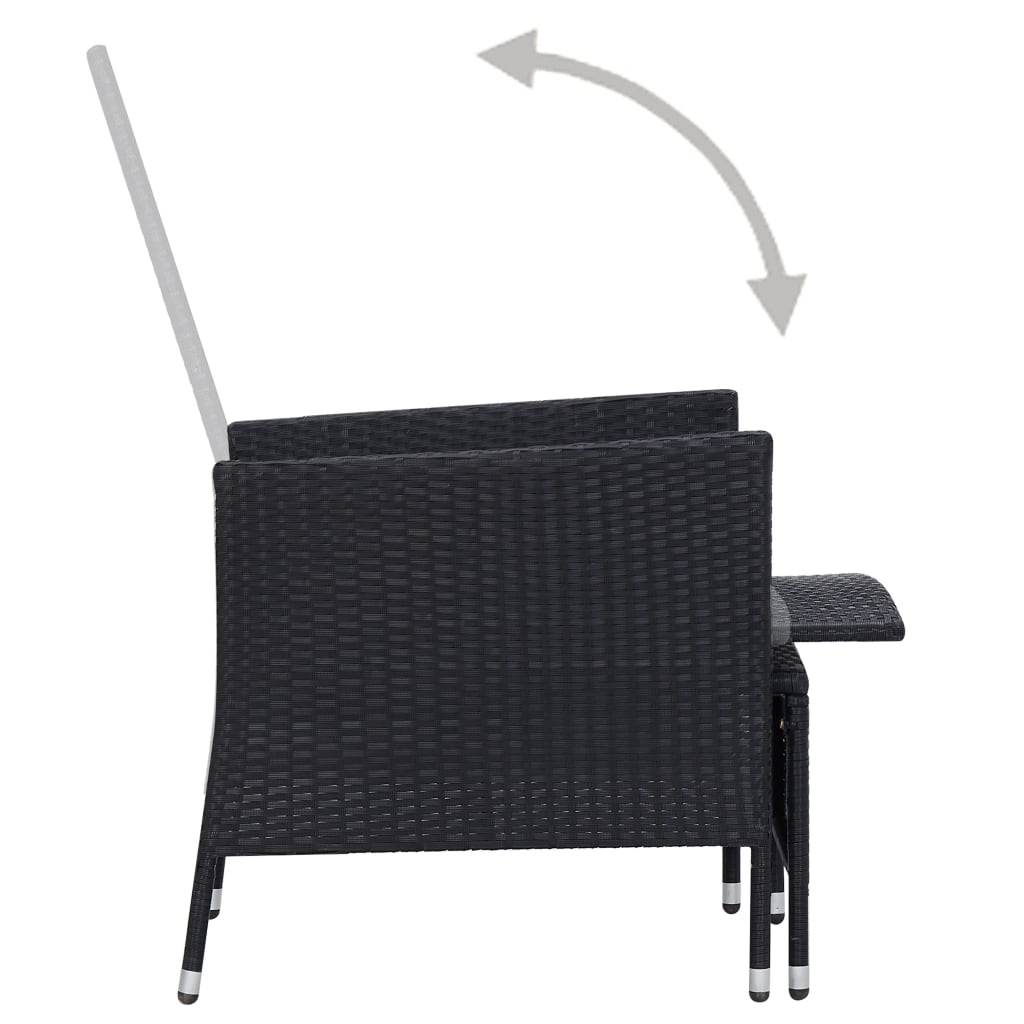 2 részes fekete polyrattan kerti bútorszett párnákkal
