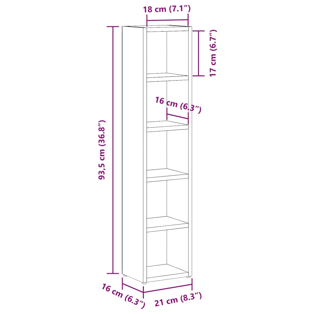 2 db betonszürke forgácslap cd-tartó szekrény 21 x 16 x 93,5 cm