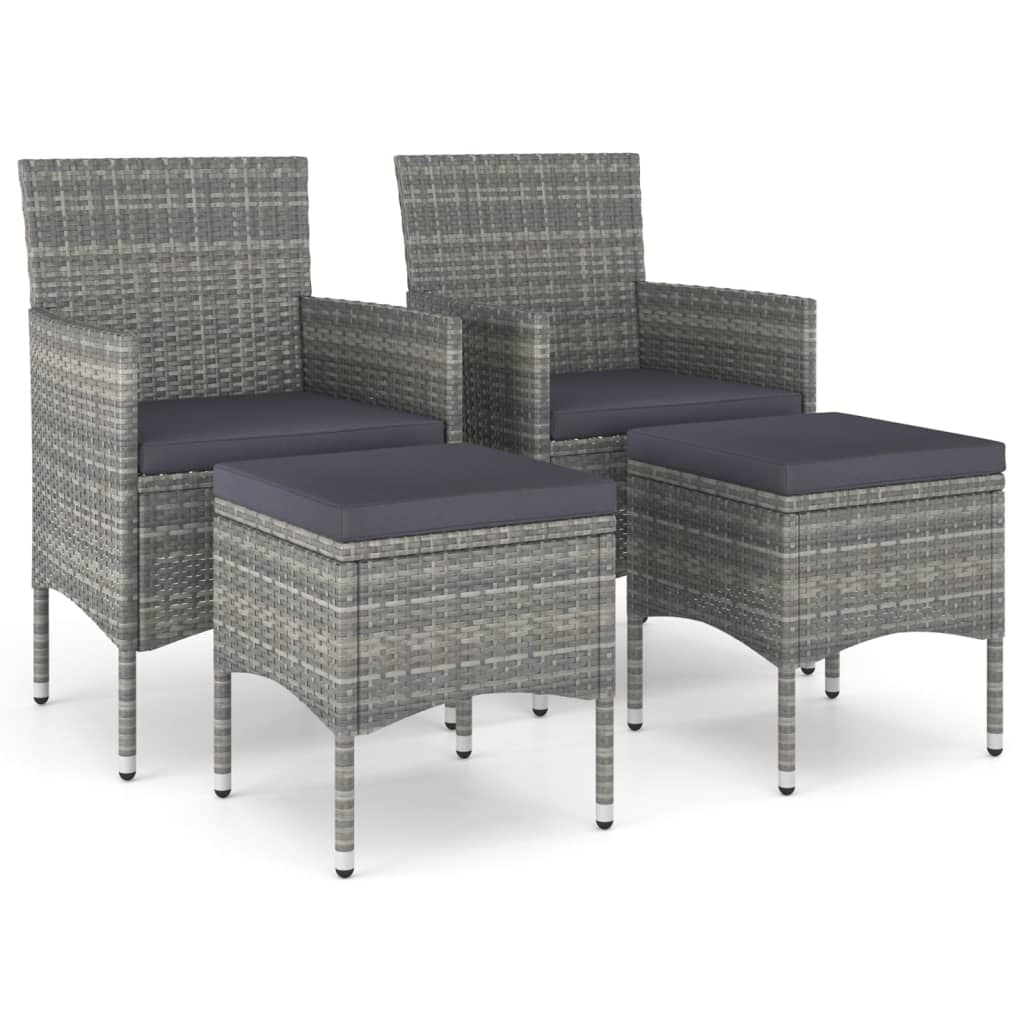 4 részes szürke kerti polyrattan szék- és zsámolyszett