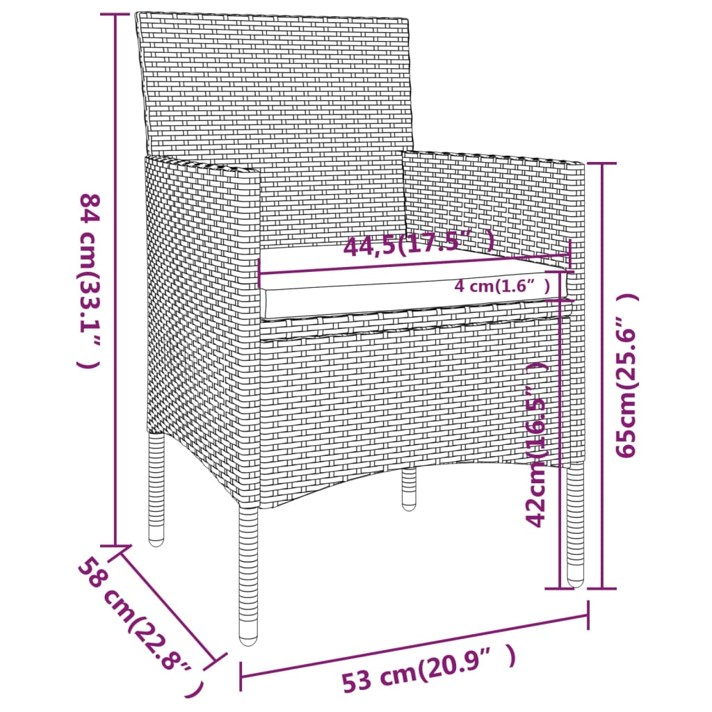 4 részes szürke kerti polyrattan szék- és zsámolyszett