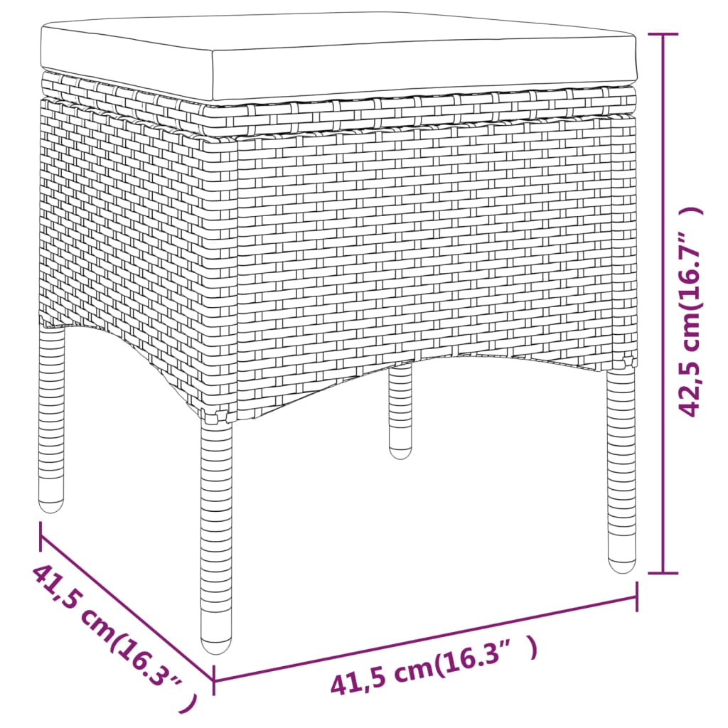 4 részes fekete polyrattan kerti szék- és zsámolyszett