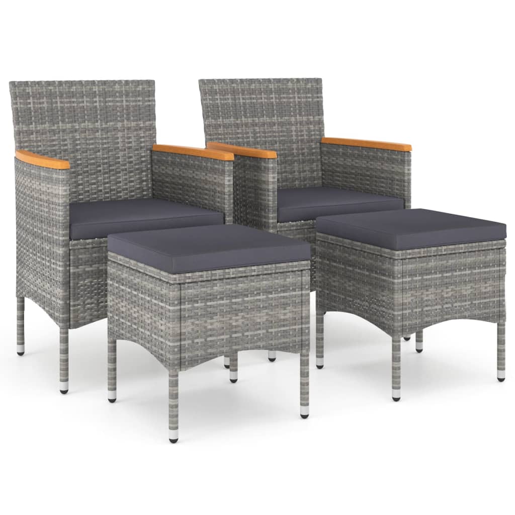 4 részes szürke kerti polyrattan szék- és zsámolyszett