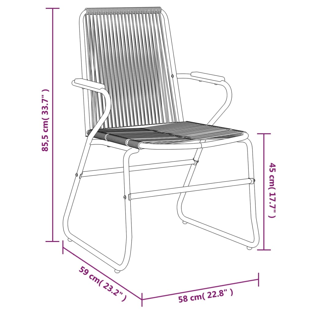 2 db fekete pvc rattan kerti szék 58 x 59 x 85,5 cm