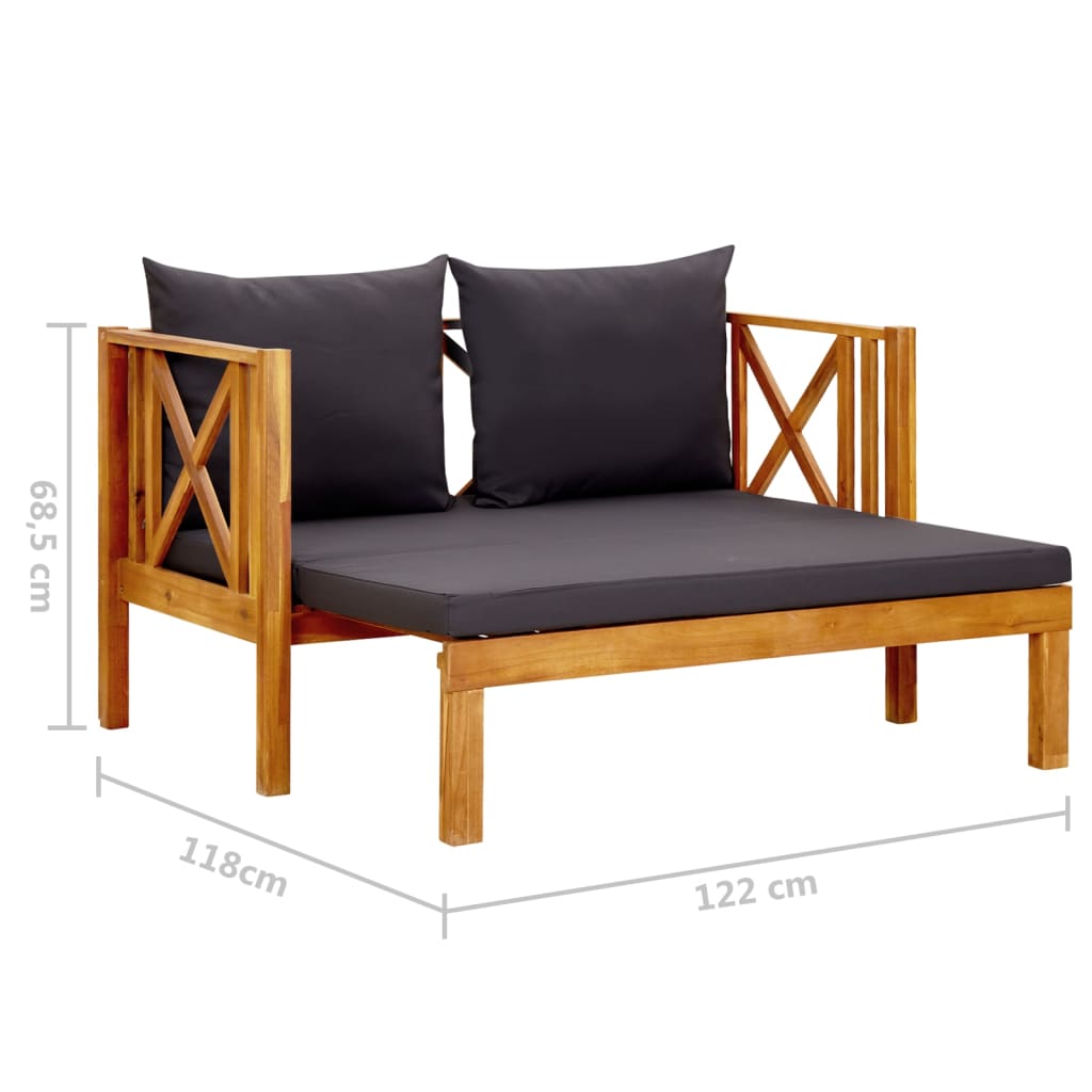 Kétszemélyes tömör akácfa kerti pad párnákkal 122 cm