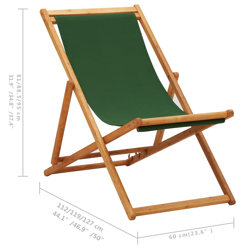 Zöld eukaliptuszfa és szövet összecsukható strandszék