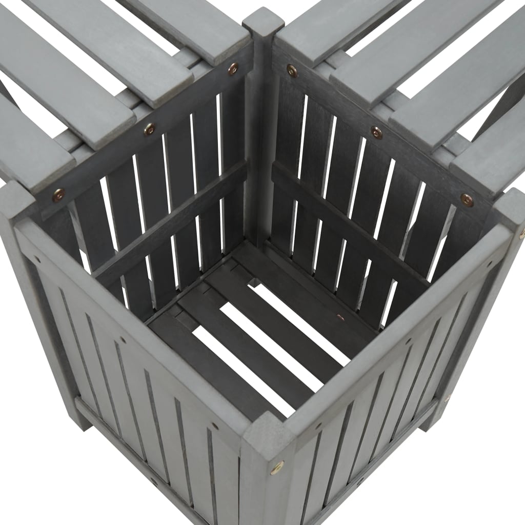 Szürke tömör akácfa kerti sarokpad ültetővel 117 cm