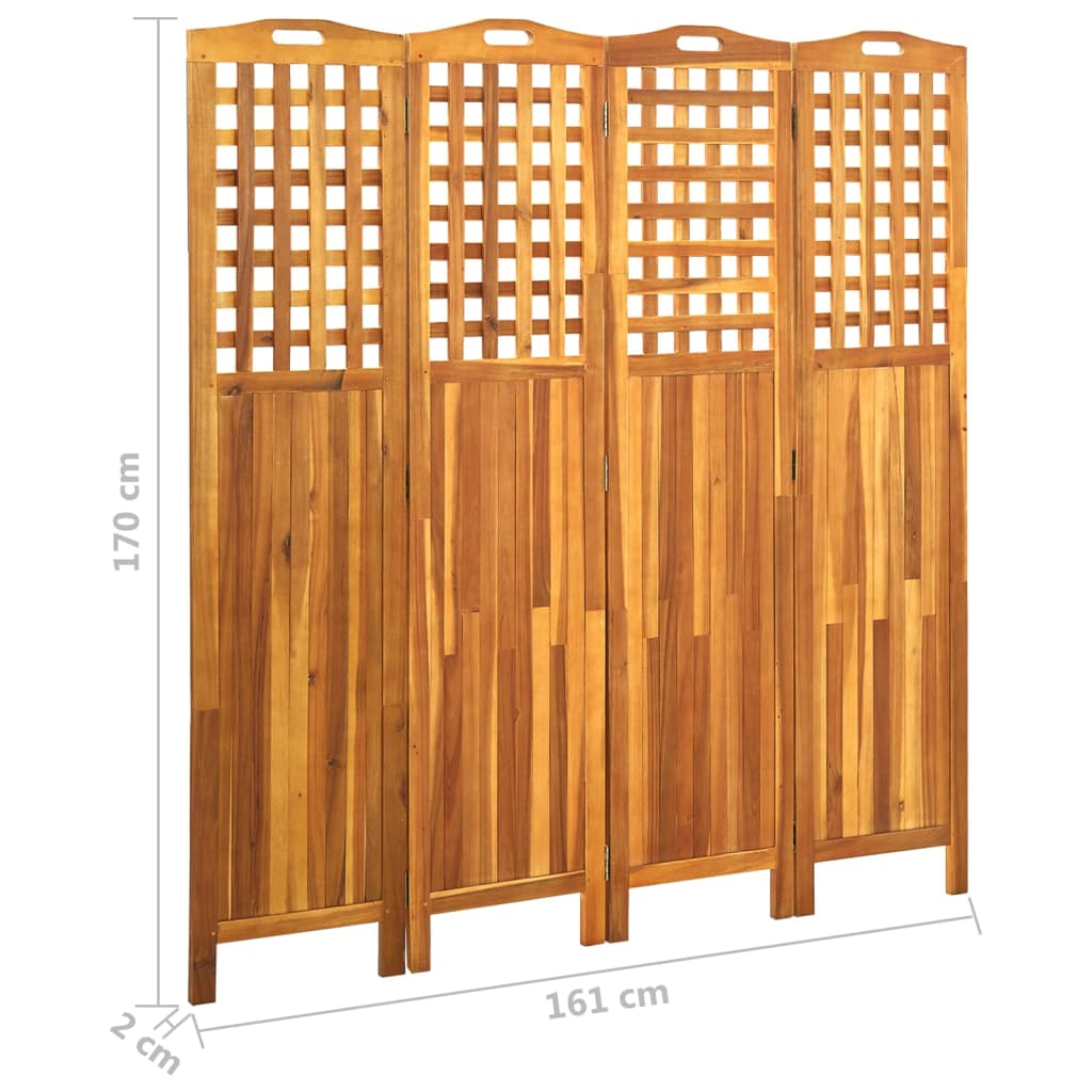 4 paneles tömör akácfa szobaelválasztó 161 x 2 x 170 cm