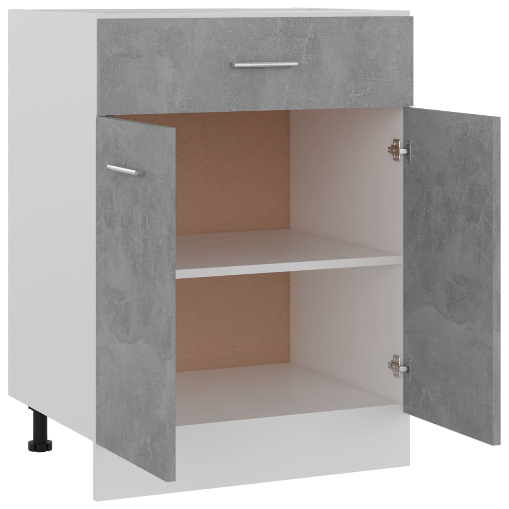 Betonszürke szerelt fa fiókos alsószekrény 60 x 46 x 81,5 cm