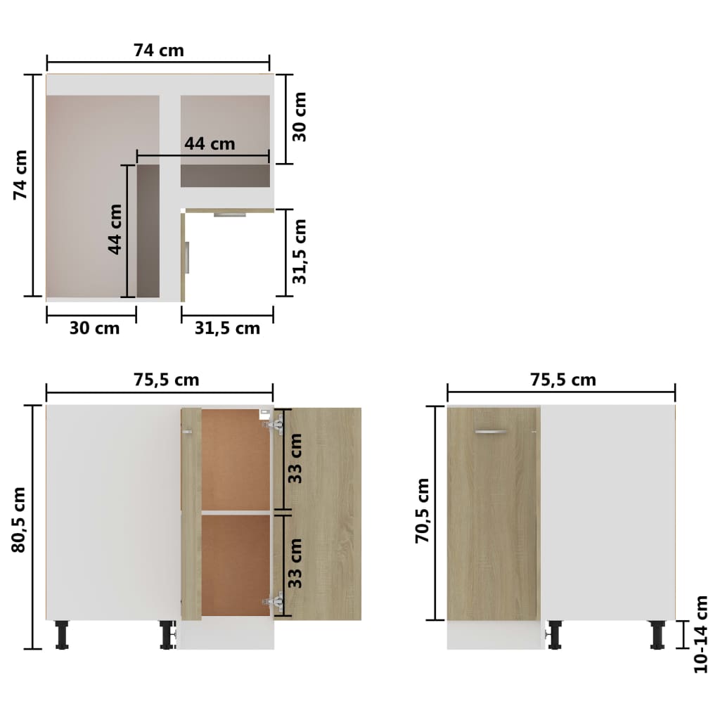 Sonoma színű forgácslap alsó sarokszekrény 75,5x75,5x80,5 cm Sonoma színű forgácslap alsó sarokszekrény 75,5x75,5x80,5 cm