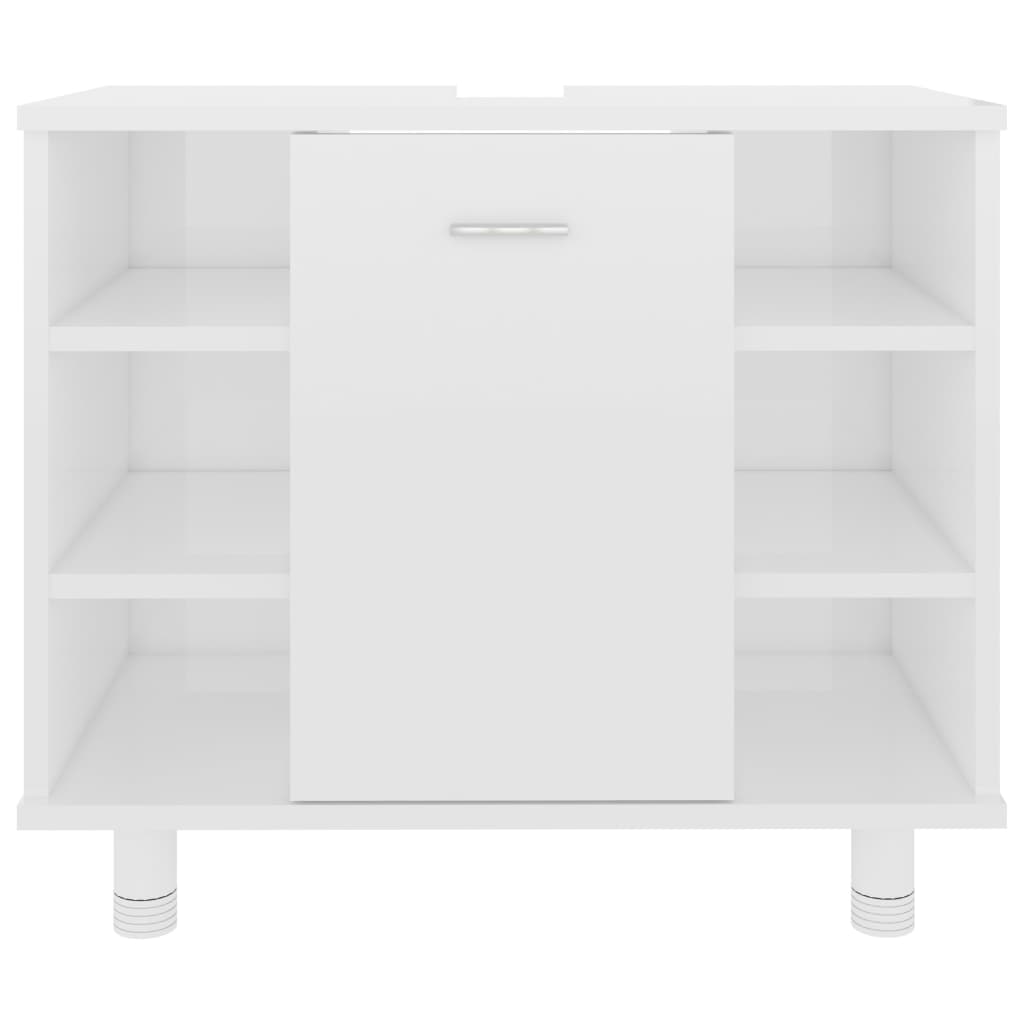 Magasfényű fehér forgácslap fürdőszobaszekrény 60x32x53,5 cm