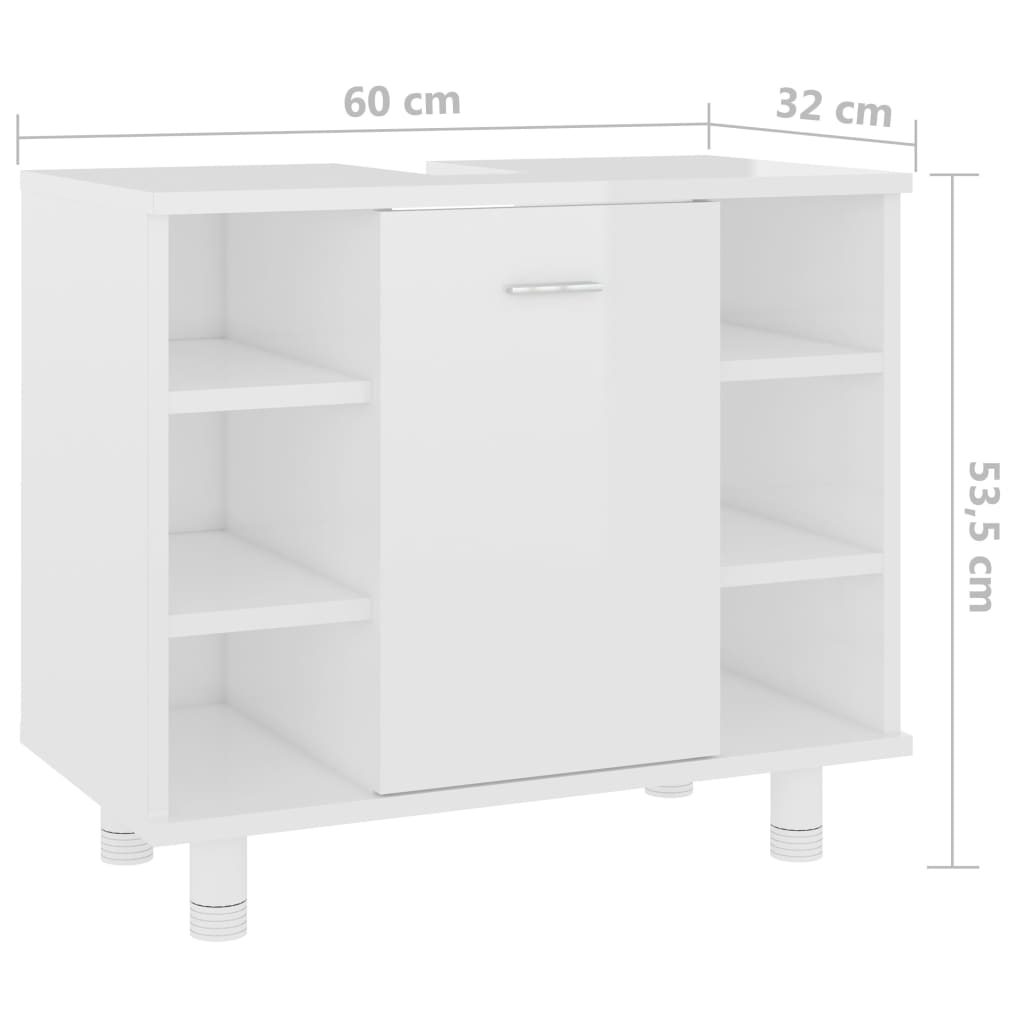 Magasfényű fehér forgácslap fürdőszobaszekrény 60x32x53,5 cm