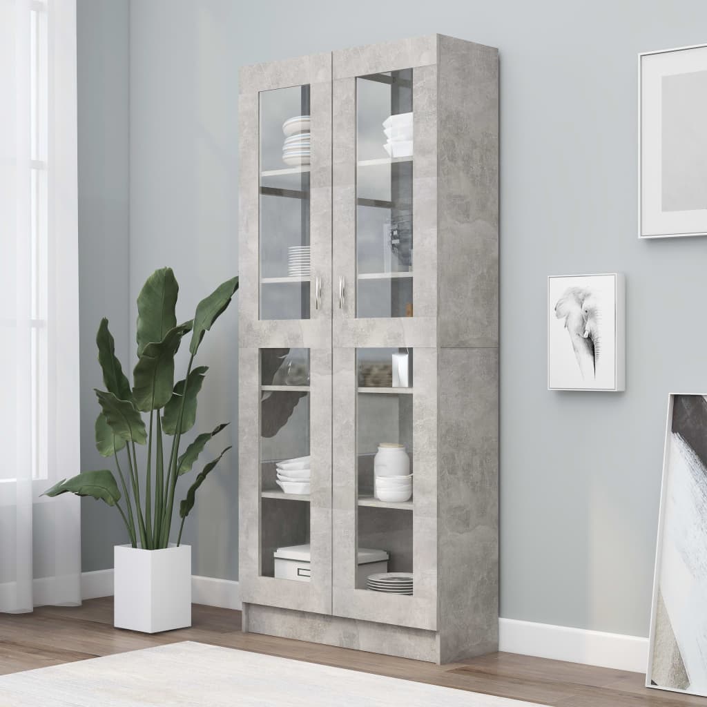 Betonszürke forgácslap vitrinszekrény 82,5 x 30,5 x 185,5 cm