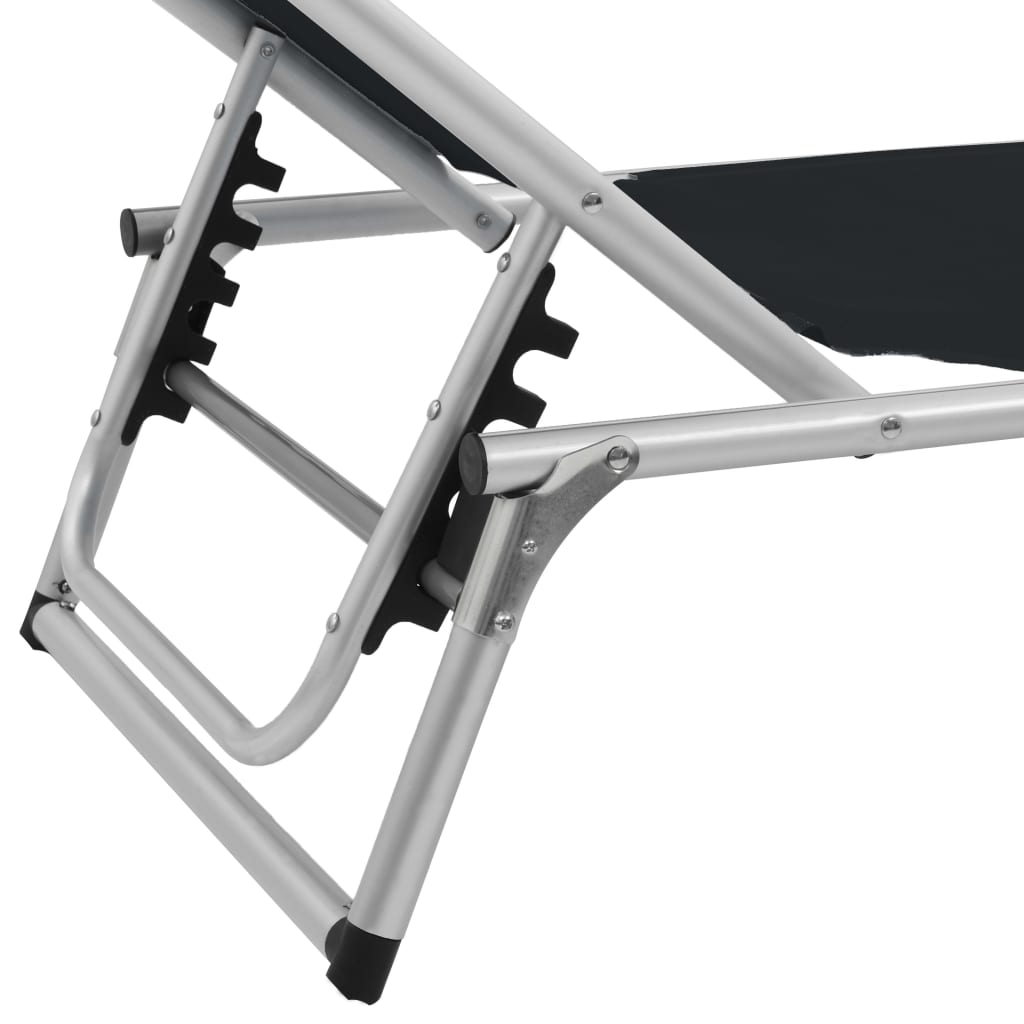 2 db fekete alumínium és textilén összecsukható tetős napozóágy