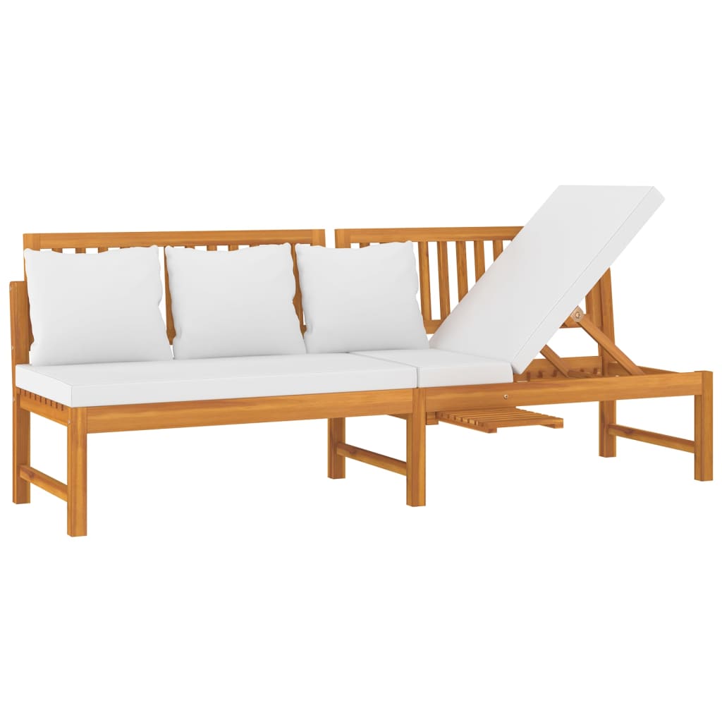Tömör akácfa kanapé krémszínű párnákkal 200 x 60 x 75 cm Tömör akácfa kanapé krémszínű párnákkal 200 x 60 x 75 cm