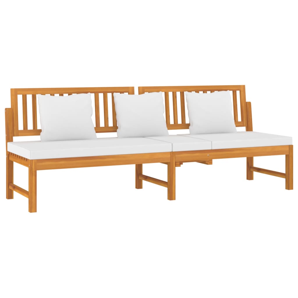Tömör akácfa kanapé krémszínű párnákkal 200 x 60 x 75 cm Tömör akácfa kanapé krémszínű párnákkal 200 x 60 x 75 cm