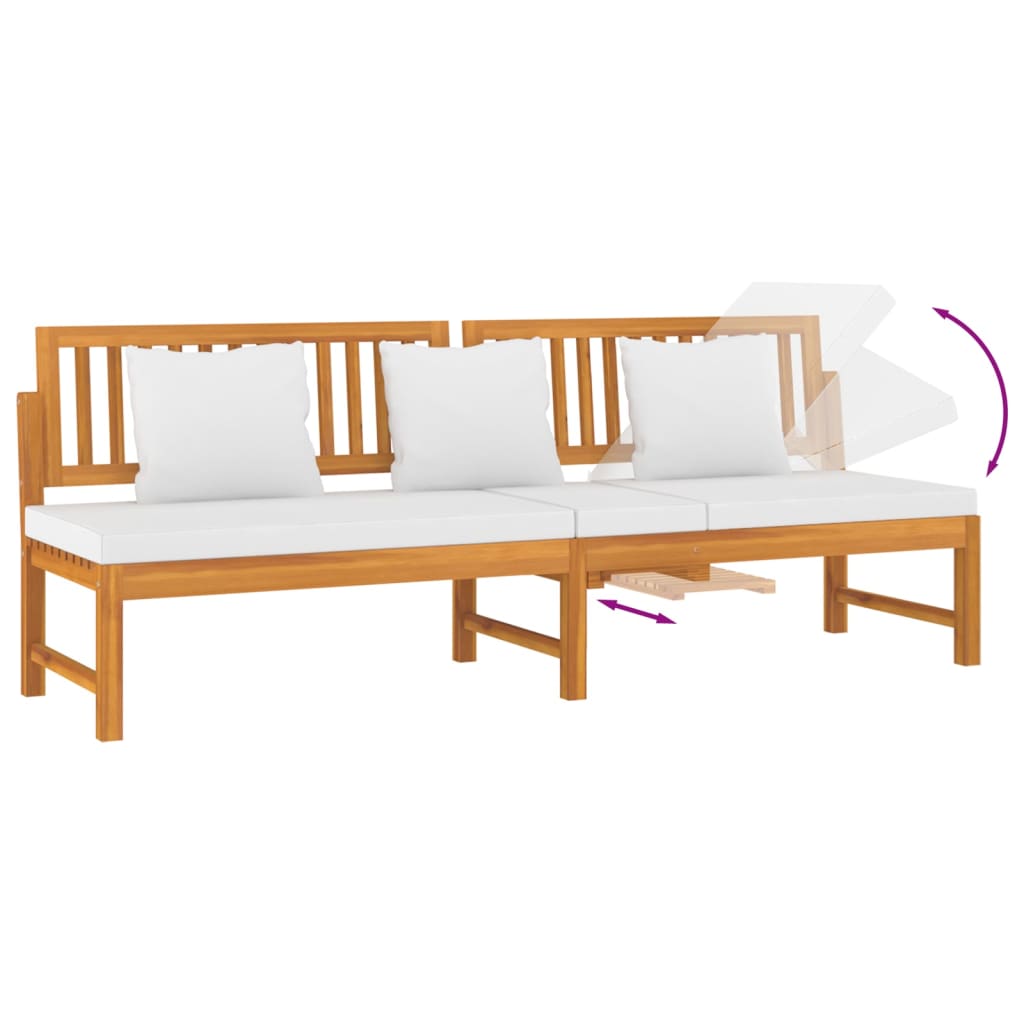 Tömör akácfa kanapé krémszínű párnákkal 200 x 60 x 75 cm Tömör akácfa kanapé krémszínű párnákkal 200 x 60 x 75 cm
