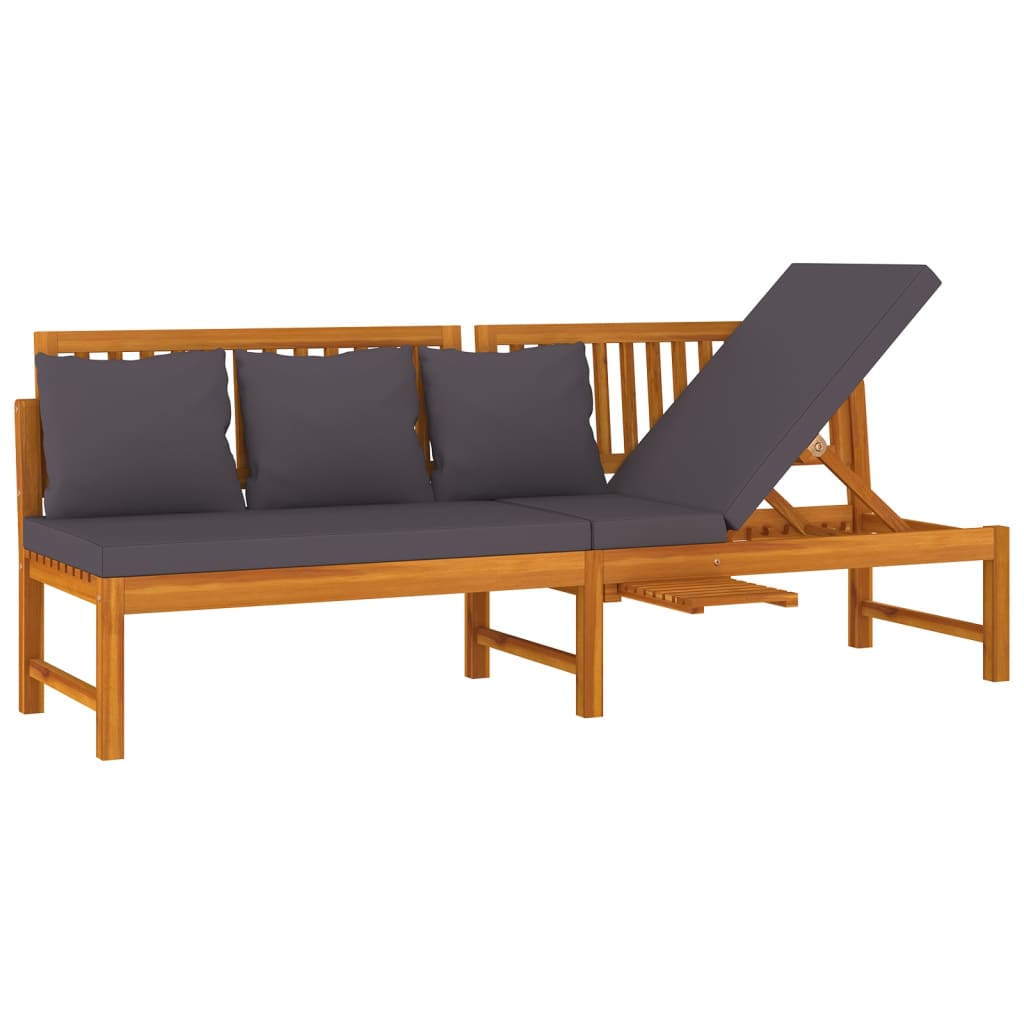 Tömör akácfa kanapé szürke párnákkal 200 x 60 x 75 cm Tömör akácfa kanapé szürke párnákkal 200 x 60 x 75 cm