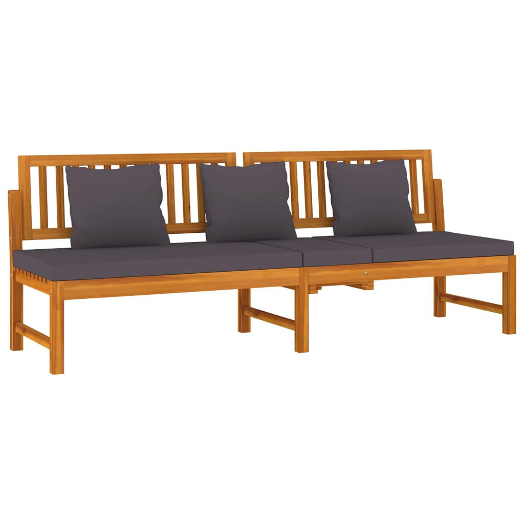 Tömör akácfa kanapé szürke párnákkal 200 x 60 x 75 cm Tömör akácfa kanapé szürke párnákkal 200 x 60 x 75 cm