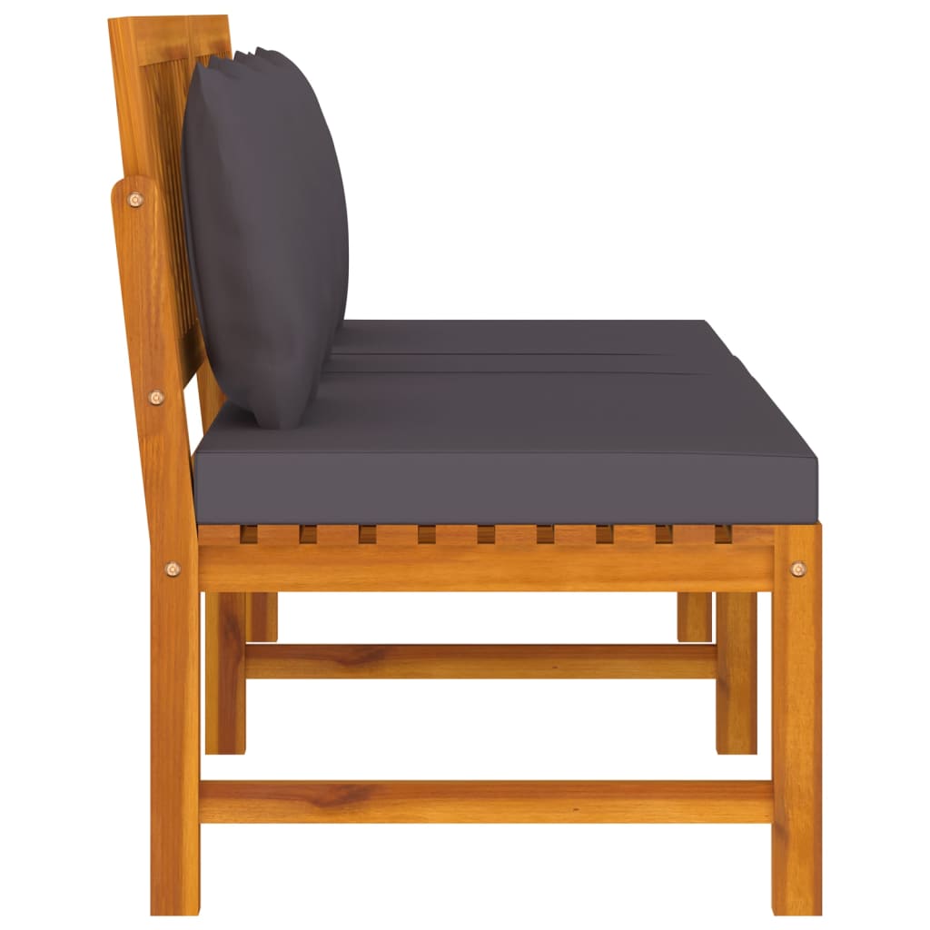 Tömör akácfa kanapé szürke párnákkal 200 x 60 x 75 cm Tömör akácfa kanapé szürke párnákkal 200 x 60 x 75 cm