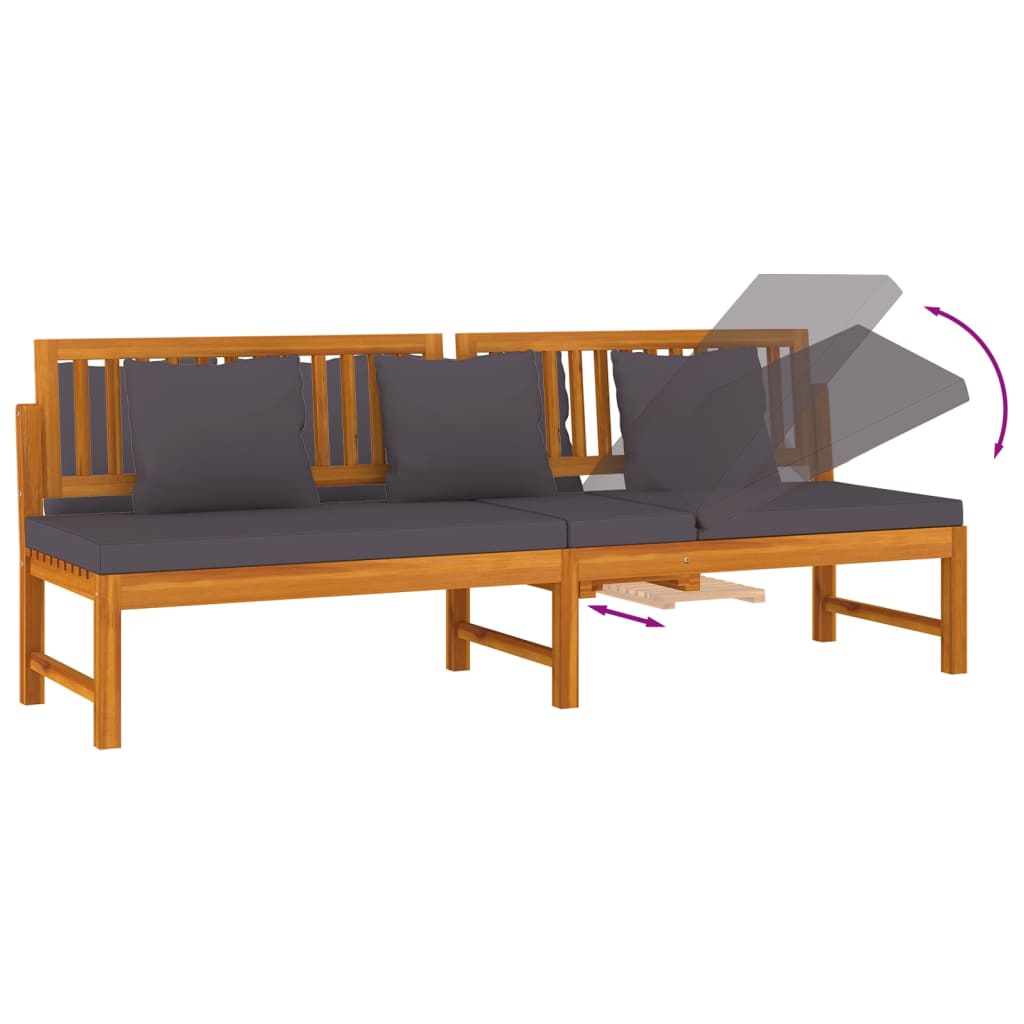 Tömör akácfa kanapé szürke párnákkal 200 x 60 x 75 cm Tömör akácfa kanapé szürke párnákkal 200 x 60 x 75 cm