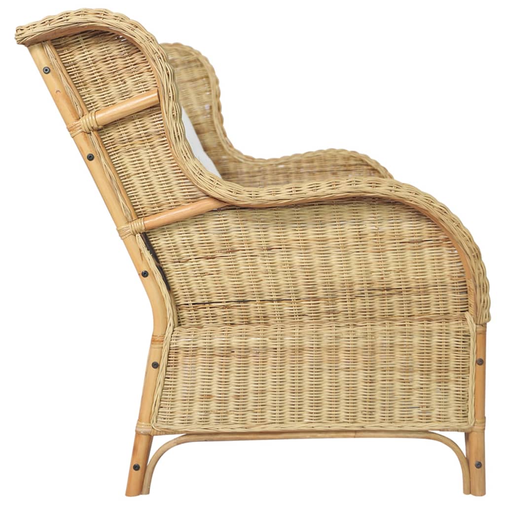 Kétszemélyes természetes rattan és vászon kanapészett Kétszemélyes természetes rattan és vászon kanapészett