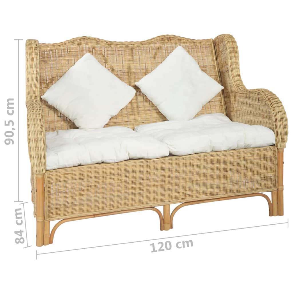 Kétszemélyes természetes rattan és vászon kanapészett Kétszemélyes természetes rattan és vászon kanapészett