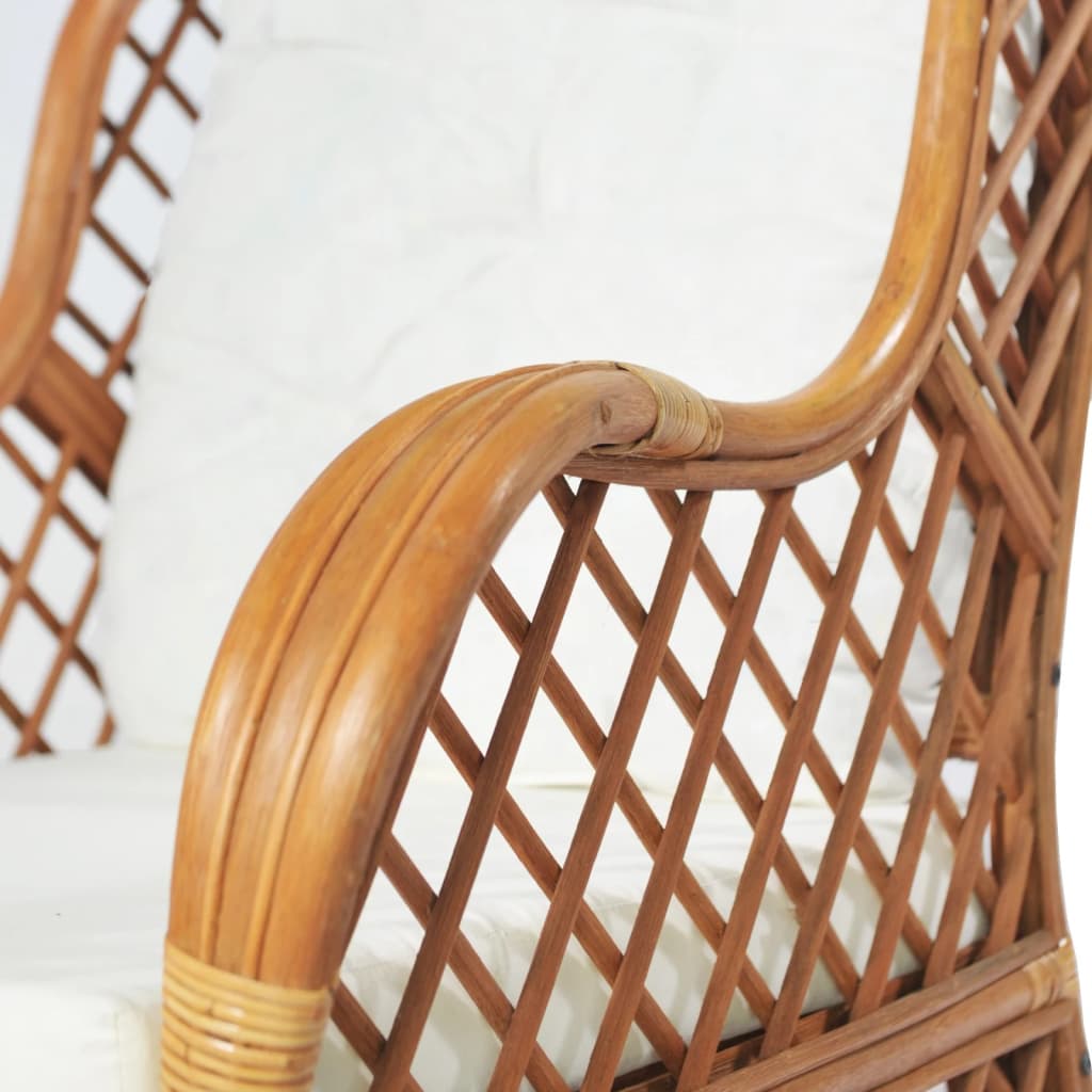 Világosbarna természetes rattan és vászon kanapé párnával Világosbarna természetes rattan és vászon kanapé párnával