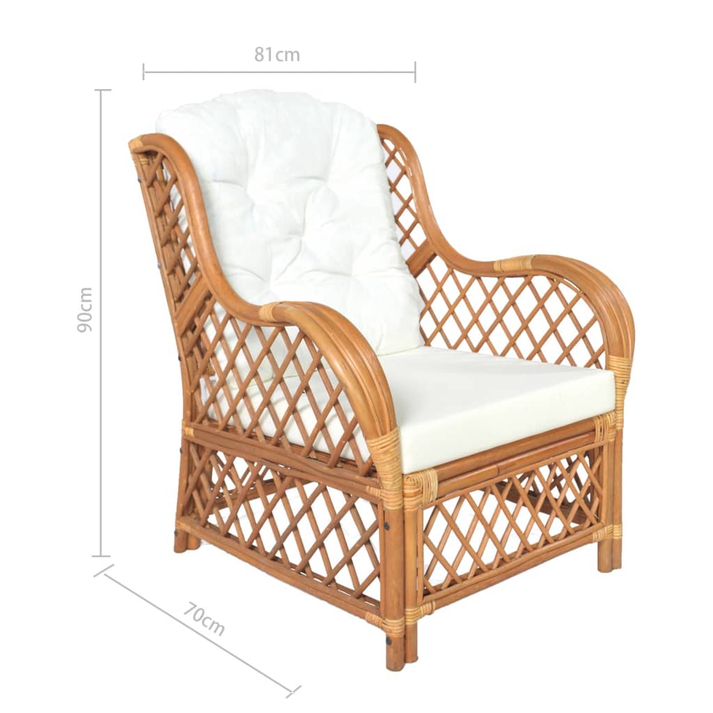 Világosbarna természetes rattan és vászon kanapé párnával Világosbarna természetes rattan és vászon kanapé párnával