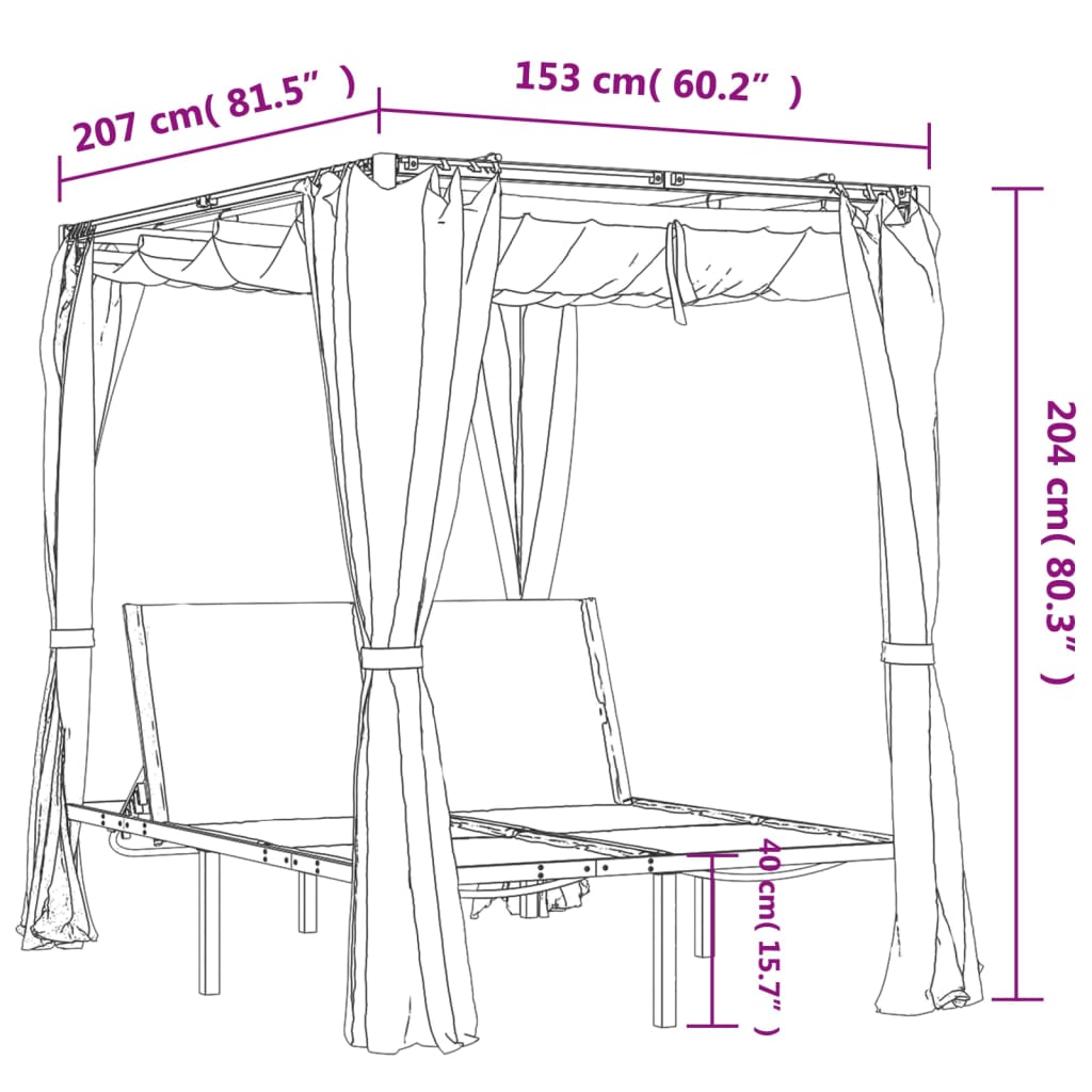 Antracitszürke dupla napozóágy oldalsó és felső függönnyel