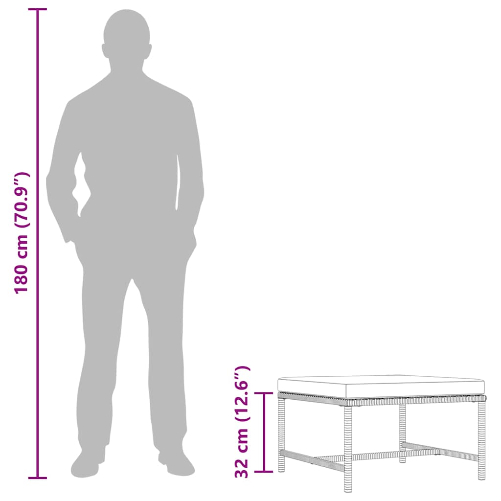 Szürke polyrattan elemes lábtartó párnával