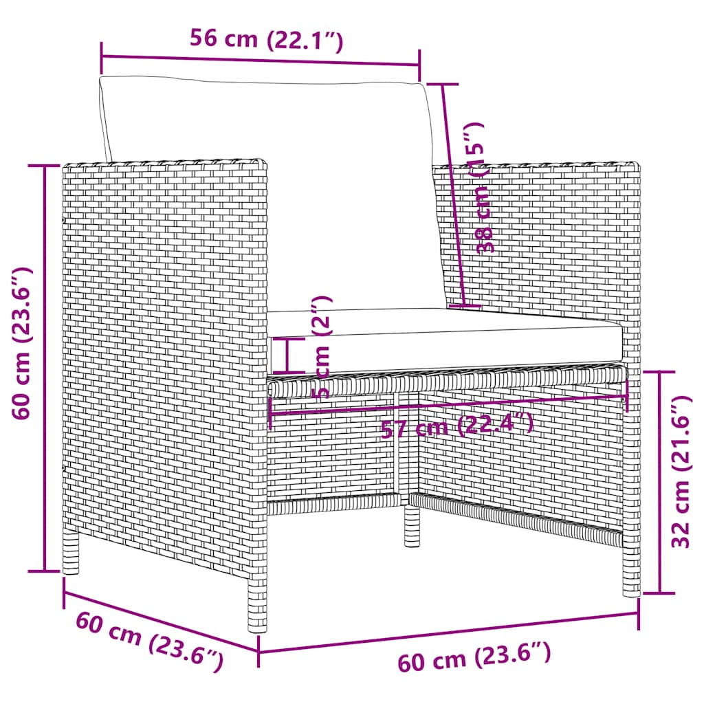 Szürke polyrattan kerti kanapé párnákkal