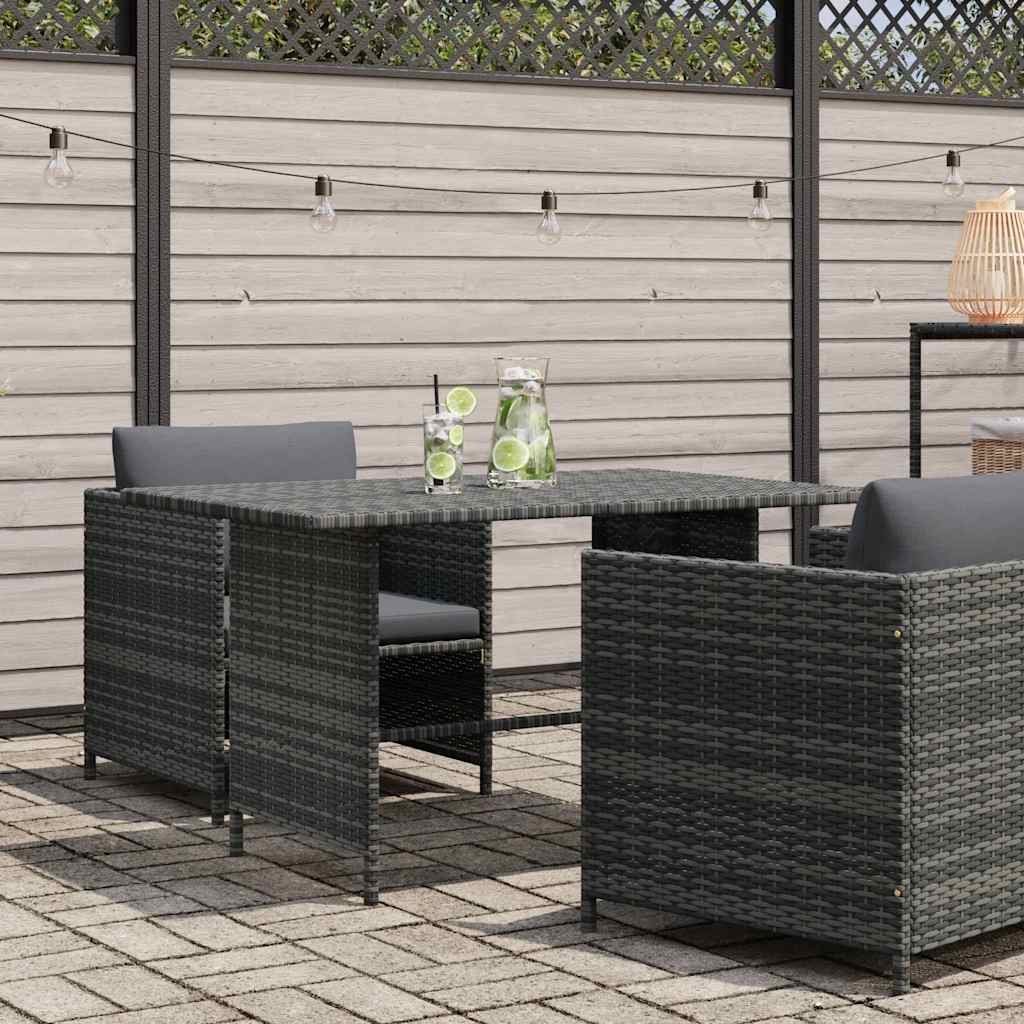 Szürke polyrattan kerti étkezőasztal 110 x 70 x 65 cm