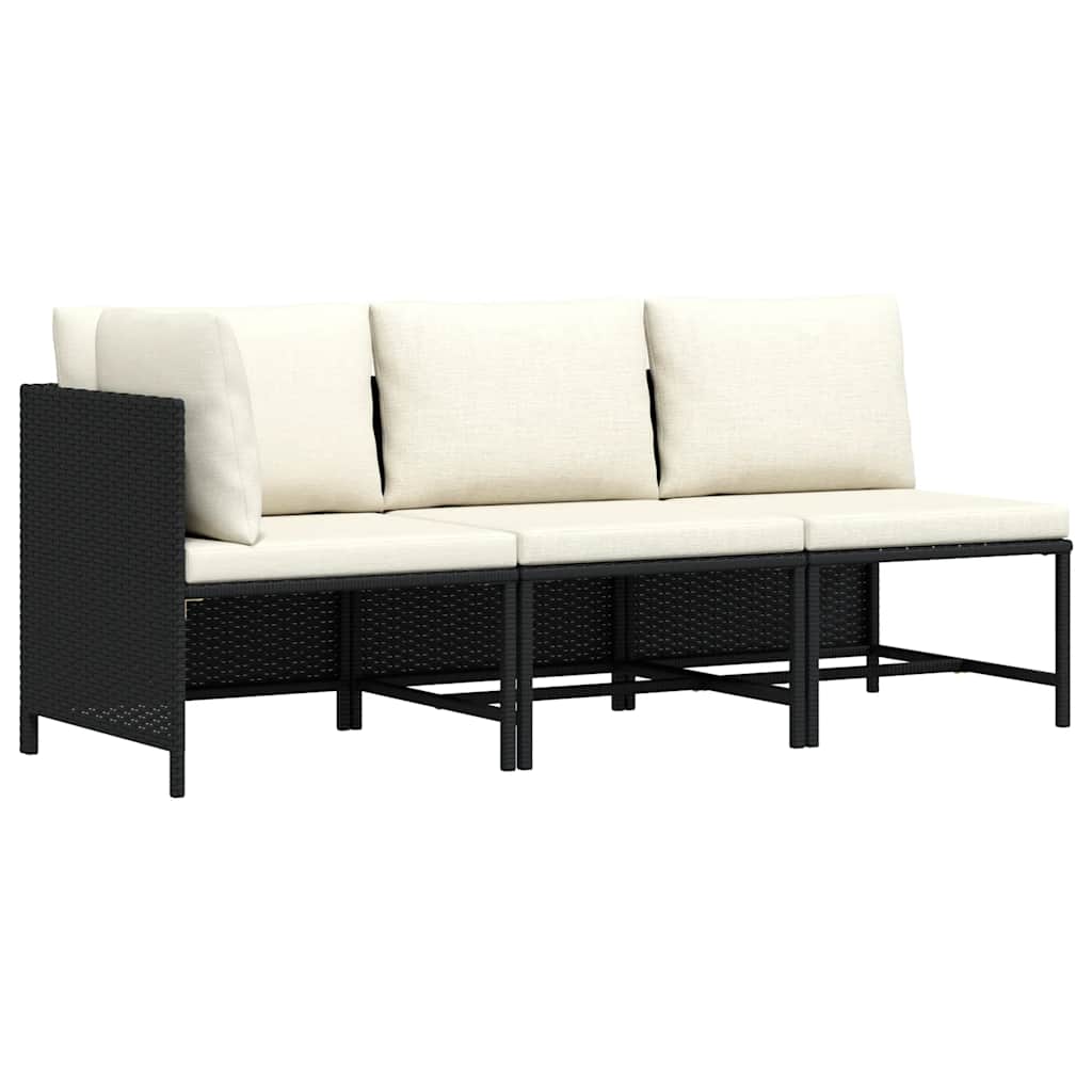 3 részes fekete polyrattan kerti ülőgarnitúra párnával